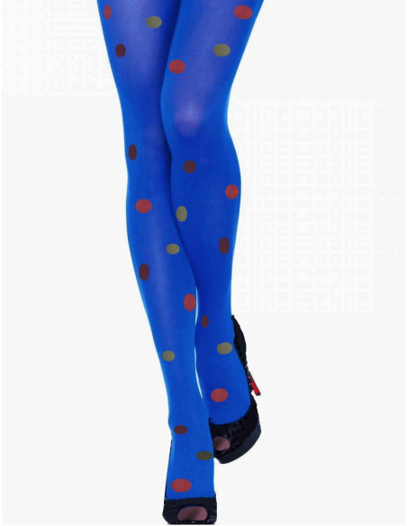Collant-opaque-Bleu-dur-pois-de-couleurs-avant