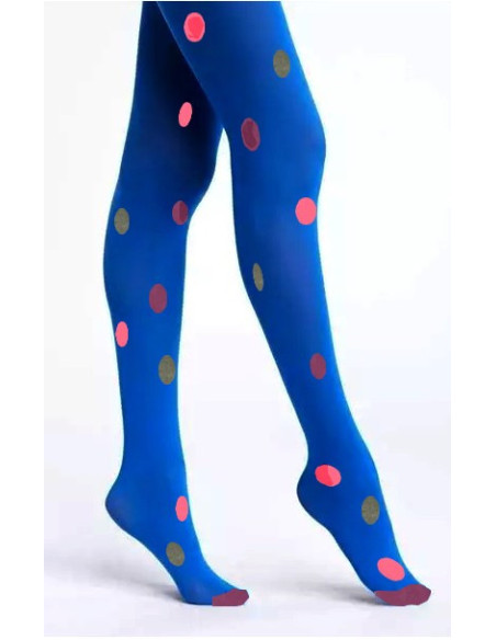 Collant-opaque-Bleu-dur-pois-de-couleurs-profil