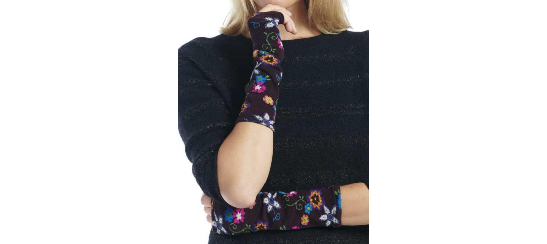 Mitaines-Manchons-Dub-et-Drino-coton-bordeaux-fleuri-drimi07-détail