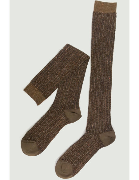 Mi-bas-Ciocca-1912-Cotes-lurex-coton-marron-plat