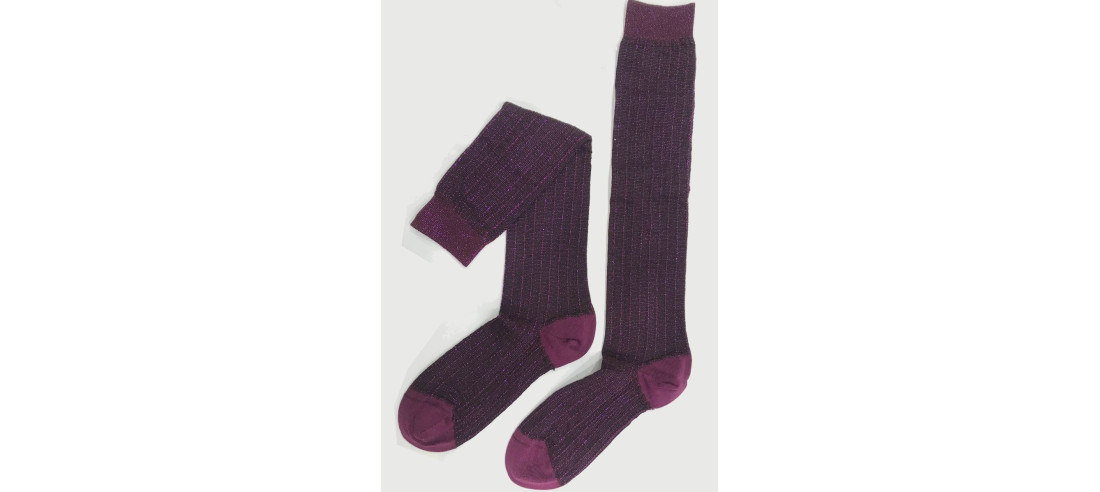 Mi-bas-Ciocca-1912-Cotes-lurex-coton-bordeaux-plat