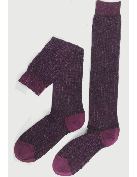 Mi-bas-Ciocca-1912-Cotes-lurex-coton-bordeaux-plat