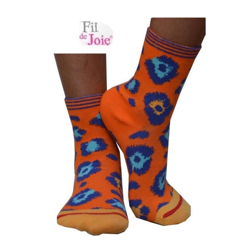 Chaussettes Fil de joie orange Panthère bleue