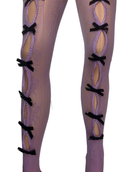 Collant-resille-dentelle-parme-à rubans-noir