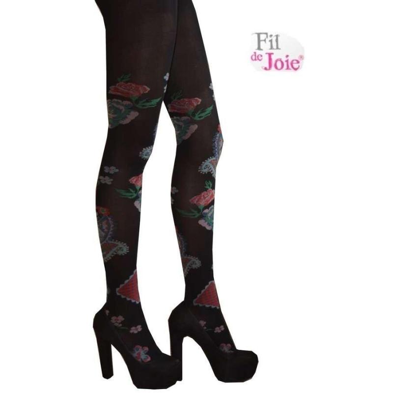 Collant fil de joie Roses noires lycra