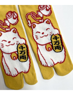 Chaussettes-Tabis-Coton--chat-japonais-maneki-neko-détail