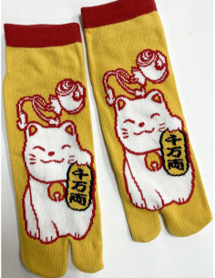 Chaussettes-Tabis-Coton--chat-japonais-maneki-neko-détail 2