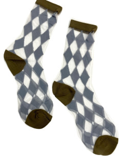 Chaussettes losanges argyle tendance gris bleu