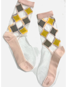 Chaussettes Arlequin Losanges Ludiques Tendance vert rose 2