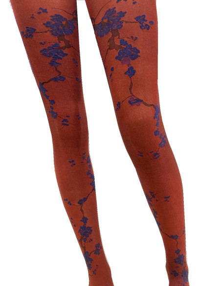 Collant Berthe aux grands Pieds Brique Fleurs Sakura
