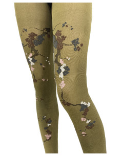 Collant-berthe-aux-grands-pieds-sakura-Fleuri-vert-amande-vrai 2