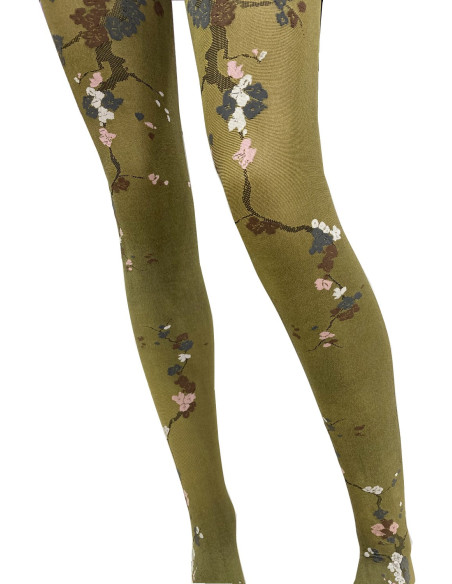 Collant-berthe-aux-grands-pieds-sakura-Fleuri-vert-amande-vrai-3-quart-profil