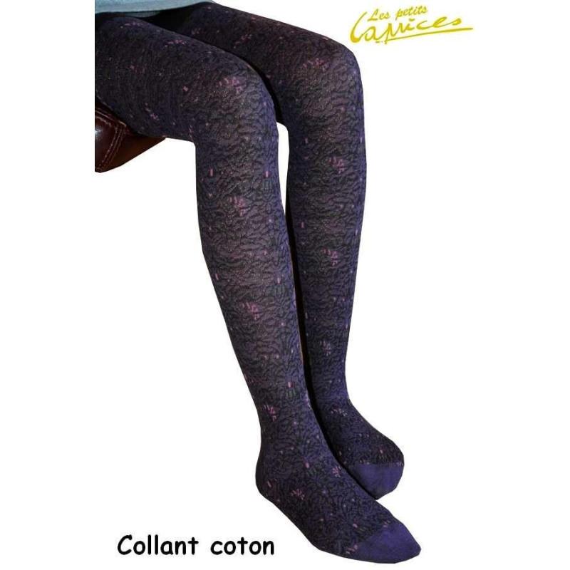 collant coton dentelle fleurie prune