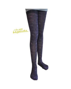  collant coton dentelle fleurie prune 