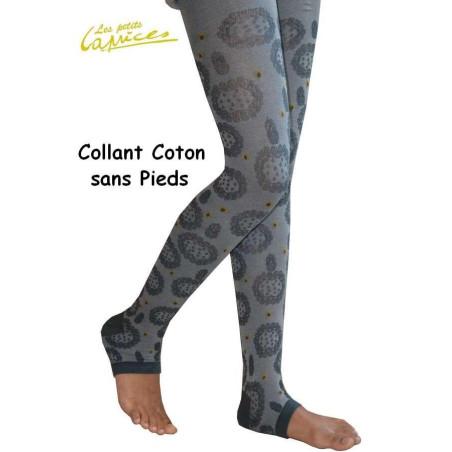 Collant sans pieds Fleurs grises  coton