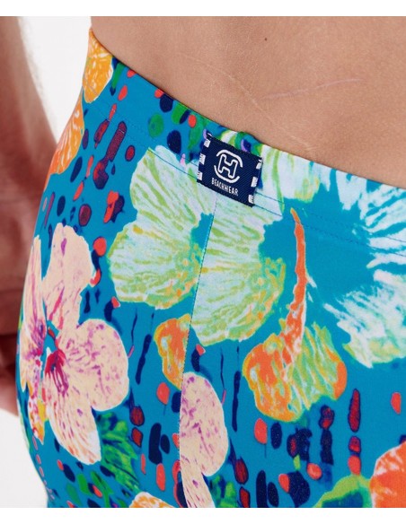 Boxer-de-bain-HOM-Dino-turquoise-print-détail-dos