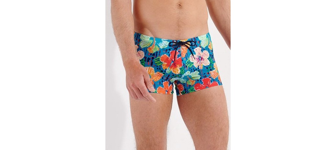 Boxer-de-bain-HOM-Dino-turquoise-print-profil