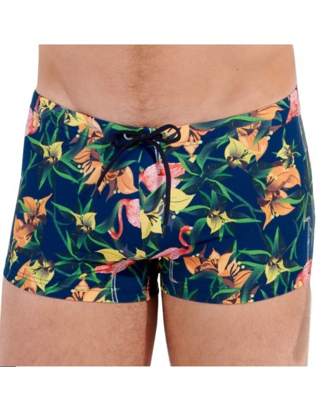 Boxer-de-bain-HOM-Flamingo-Bleu-profil