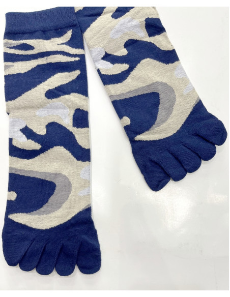 chaussettes-coton-5-doigts-tendance-camouflage-bleu-détail
