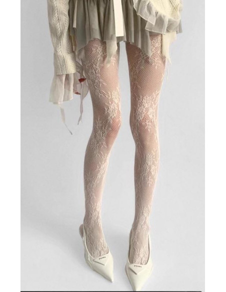 Collants-Les-petits-caprices-Dentelle-Roses-guirlandes-chics-ivoire-