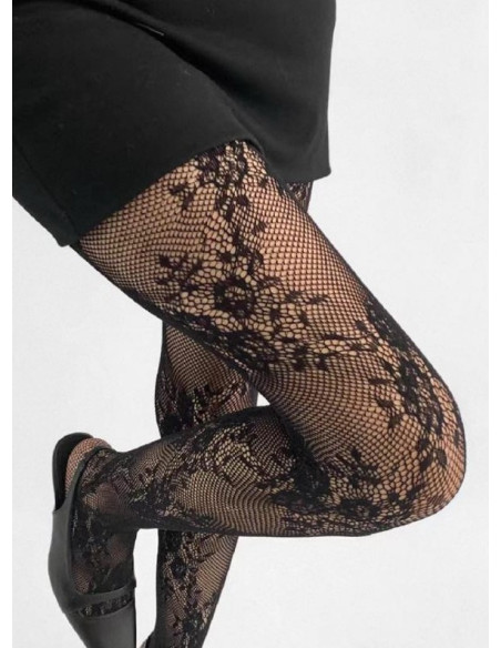 Collants-Les-petits-caprices-Dentelle-Roses-guirlandes-chics-noir-détail