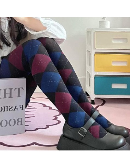 Collant-opaque-losanges-large-rouge-noir-bleu