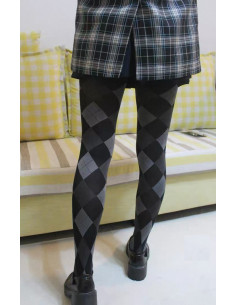 Collant-opaque-losanges-large-noir-antracithe-Gris-dos