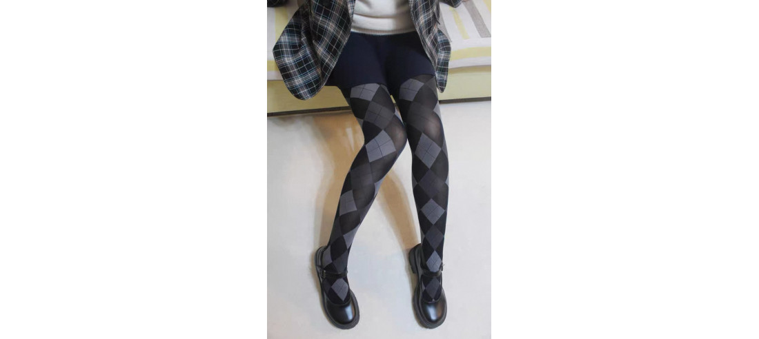 Collant-opaque-losanges-large-noir-antracithe-Gris-assis