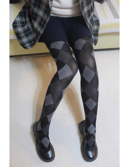 Collant-opaque-losanges-large-noir-antracithe-Gris-assis