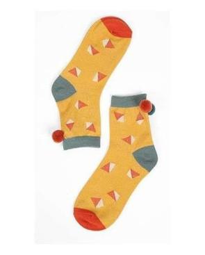  Chaussettes Pois Subtils et pompoms moutarde détail