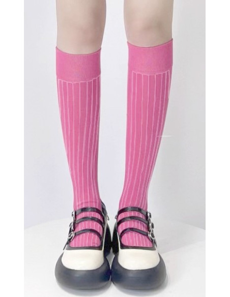 Mi-bas-COTON-fin-cotes-chics-rose-hortensia