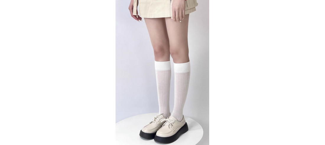 Mi-bas-COTON-fin-cotes-chics-blanc