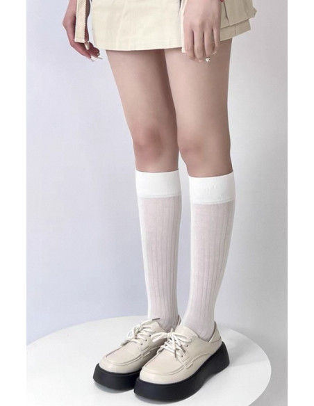 Mi-bas-COTON-fin-cotes-chics-blanc