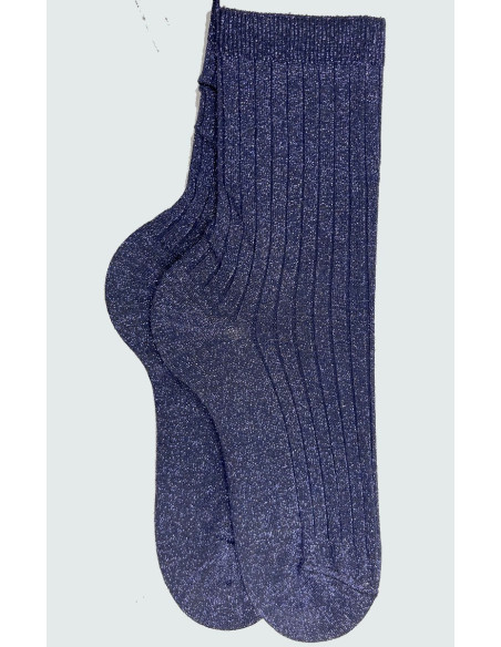 Chaussettes-coton-lurex-cotes-chics-Bleu-marine