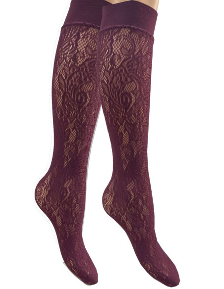 Mi bas Dentelle Fleuris bordeaux Caprices