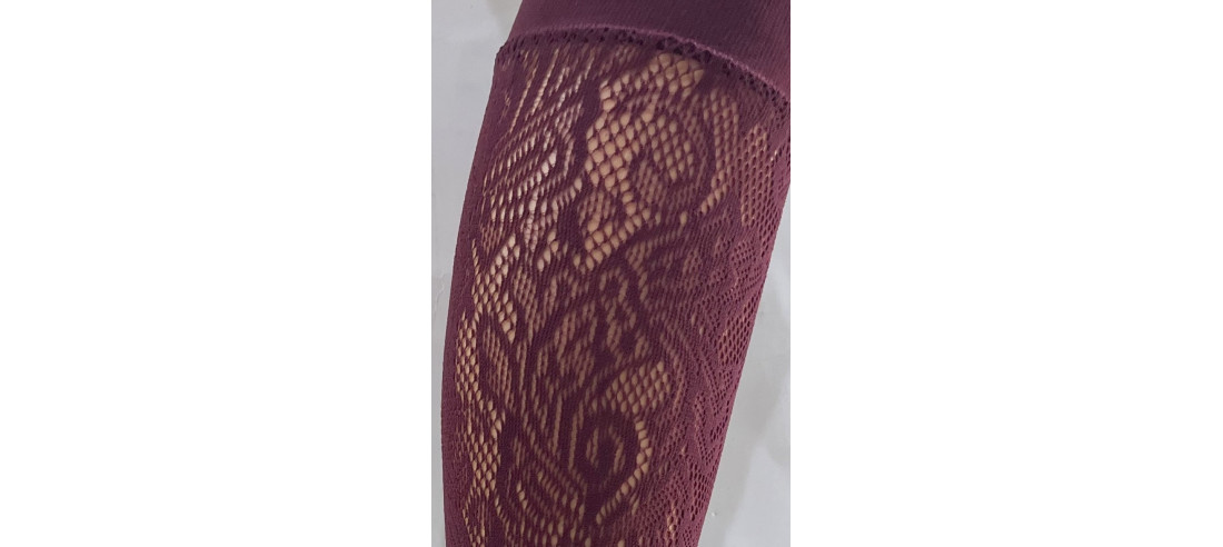 Mi bas Dentelle Fleuris bordeaux Caprices