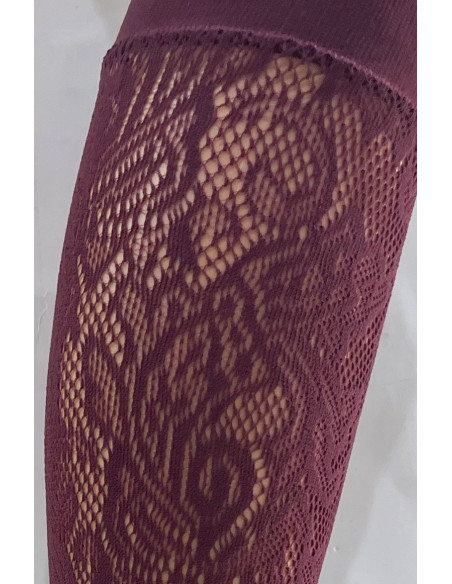 Mi bas Dentelle Fleuris bordeaux Caprices
