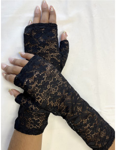 Mitaines Dentelle Œillets Noir