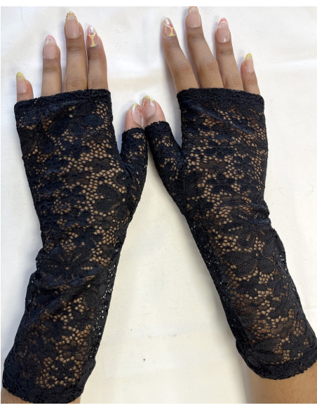 Mitaines Dentelle Œillets Noir