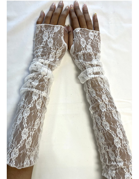 Mitaines fine dentelle petites fleurs