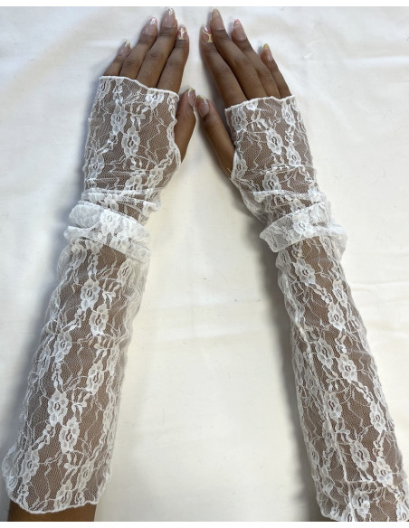 Mitaines fine dentelle petites fleurs