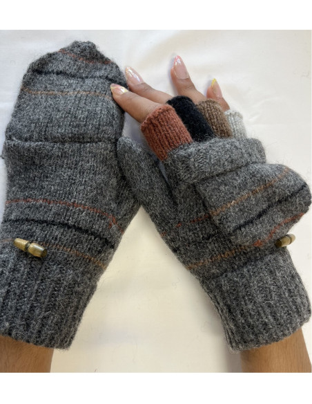 Mitaines laine 5 Doigts de couleurs à Rabats antracithe