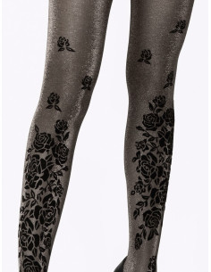 Collant-Pierre-Mantoux-Lurex-doré-Bouquet-fleuris-noirs 2