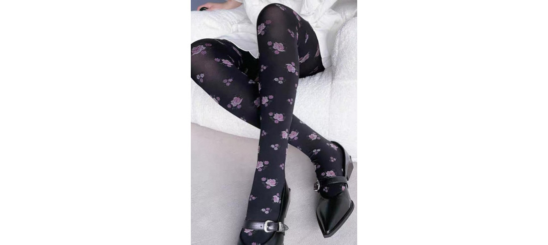 COLLANT-violette-fleuri-détail-avant