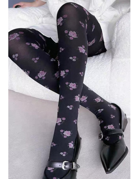 COLLANT-violette-fleuri-détail-avant