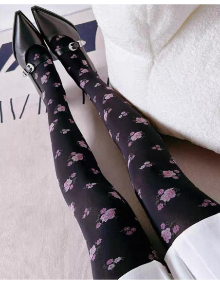 COLLANT-violette-fleuri-long