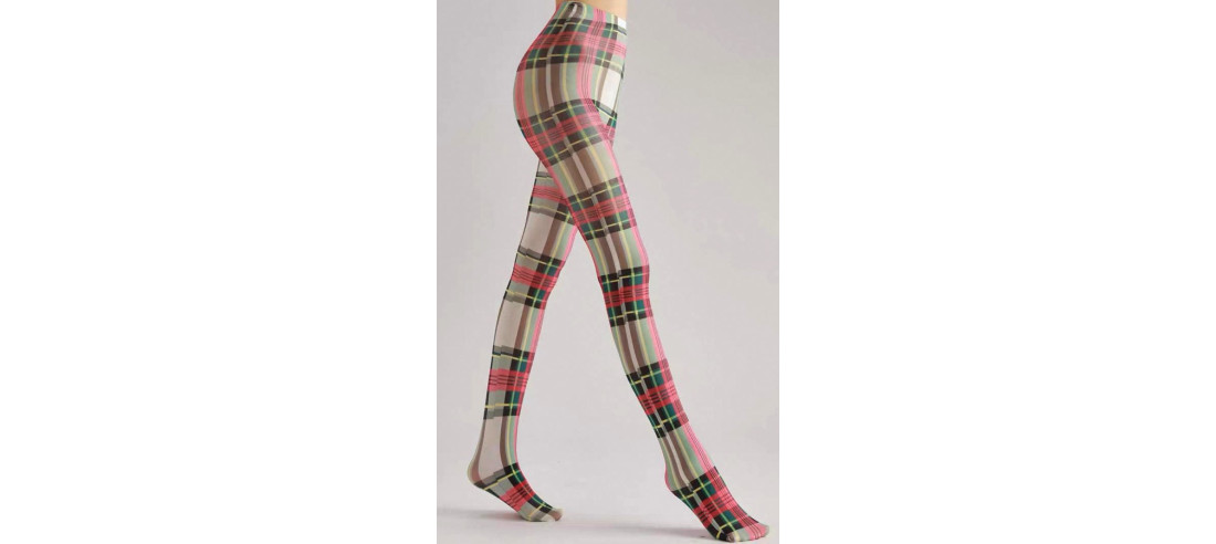 Collant-opaque-ecossais-gris-rose-détail