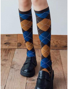 Mi bas Argyle Vintage losanges bruns bleus