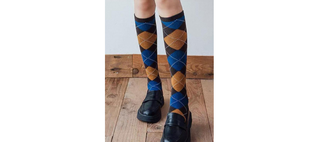 Mi bas Argyle Vintage losanges bruns bleus