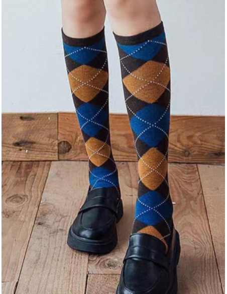 Mi bas Argyle Vintage losanges bruns bleus